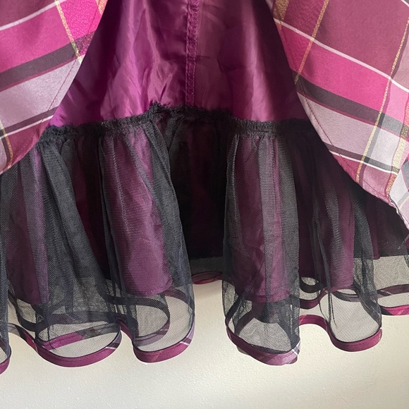 Christmas Dress Sz 7 Plum Velvet Pink Plaid & Gold Sash w Bow Bonnie Jean - Picture 5 of 6